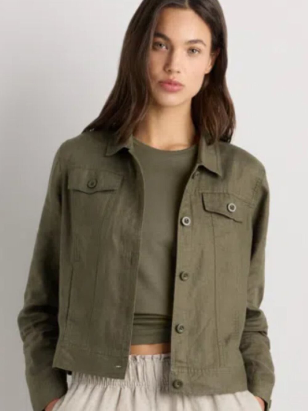 Quince Women's 100% European Linen Jacket Martini Olive - Small